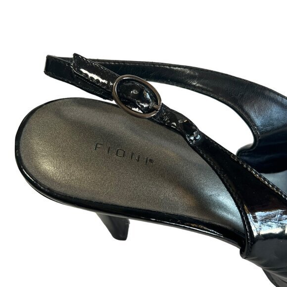 Fioni Women's Black Patent Leather Slingback Heels Size 8 4-Inch Heel Peep Toe - Picture 6 of 16
